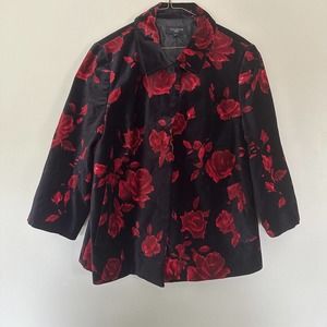 Talbots Jacket Velvet Black Red Size 18W